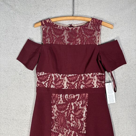 NWT Maggy London Cocktail‎ Dress Women’s Size 8 Wine Lace Romantic Holiday Sexy - Picture 2 of 16